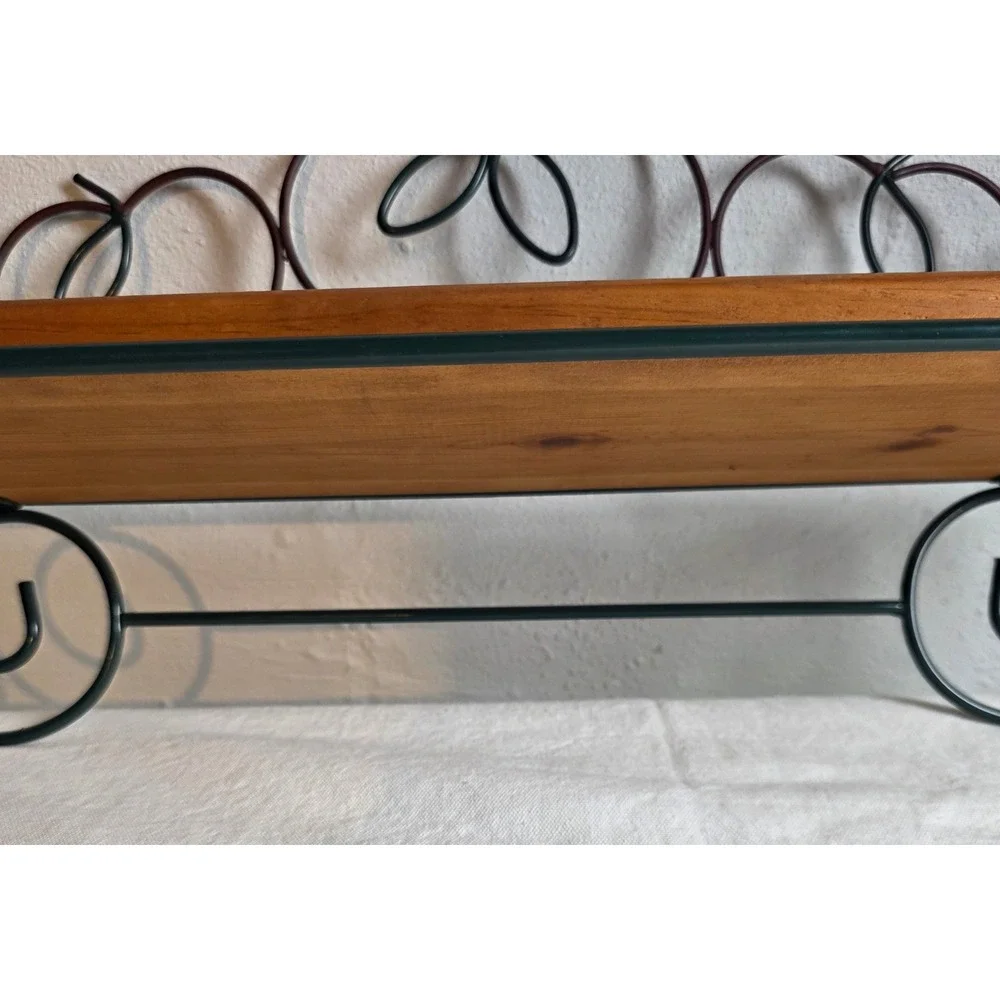 Vintage 90s Home Interiors Wood and Wrought Iron Apple Shelf Towel Bar Red Green